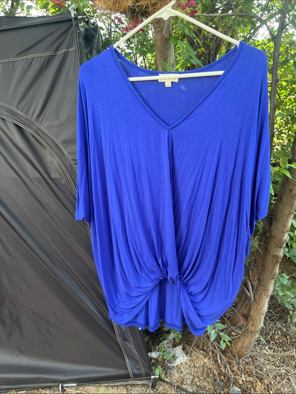 Umgee Electric Blue Knot-Front V-Neck Tunic